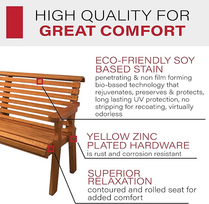 Amish Casual Heavy Duty 4 Foot Roll Back Outdoor Bench in Cedar Stain - Amish Made in The USA from Treated Pine for Outdoor Durability, 700 Lb Weight Capacity
