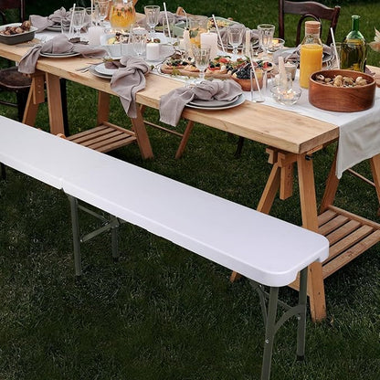 Plastic Folding Bench - Portable Bench Used for Indoor, Outdoor, Picnic, Party, Camping, Dining Seat, Garden Soccer Multipurpose Entertaining Activities, White (2, White, 8 Feet)