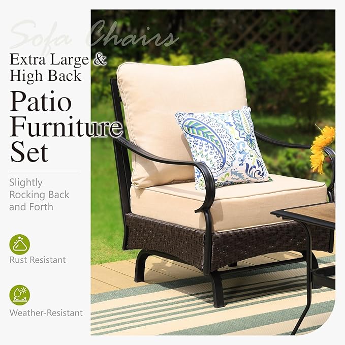 Sophia & William Metal Patio Furniture Set, 7 Seats Outdoor Conversation Set with 3-Seater Sofa, 2 Motion Chairs - Photo 4