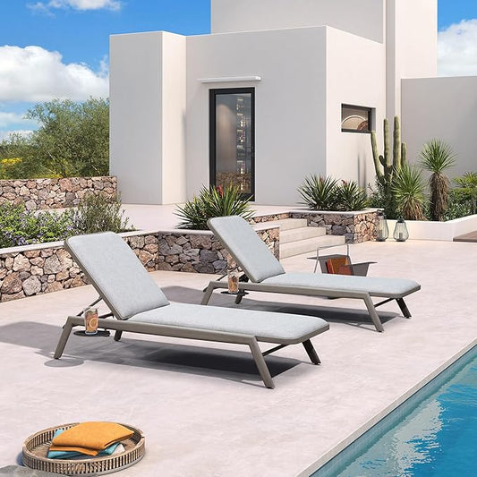 PURPLE LEAF Outdoor Chaise Lounge Chair Set of 2 with Cushion Aluminum Pool Side Sun Lounges Adjustable Reclining Patio Grey