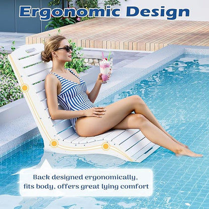 MELLCOM HDPE Pool Lounge Chairs Set of 2, in Pool Lounge Chairs up to 10-Inches of Water, Chaise Lounge Chairs with Wheels, S Shape Patio Lounge Chairs for Pool, Deck, Garden, Beach, White