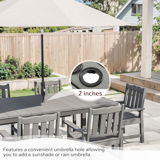 Stoog All-Weather Patio Dining Sets, 7 Pieces Patio Dining Table with Umbrella Hole - Photo 7