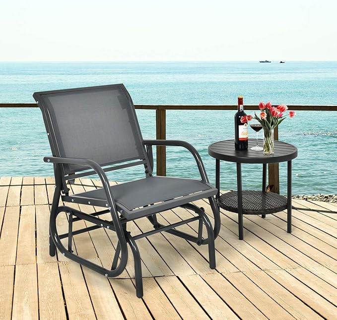 Giantex Swing Glider Chair W/Study Metal Frame Comfortable Patio Chair Love-Seat for Garden, Porch, Backyard, Poolside - Photo 2