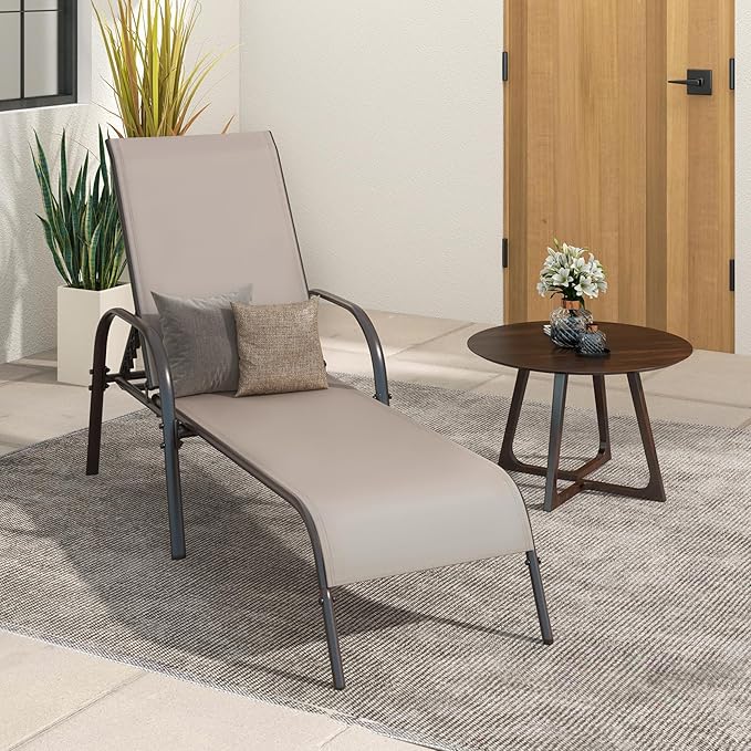 Nightcore Chaise Lounge Chair Outdoor, Pool Chair with 5 Adjustable Backrest, Patio Lounge Chairs with Breathable Fabric, Comfortable Armrest, Chaise Lounge for Patio, Pool, Bench (1, Brown)