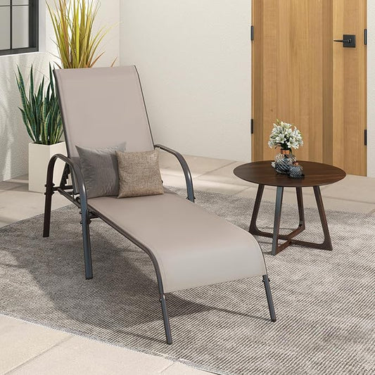 Nightcore Chaise Lounge Chair Outdoor, Pool Chair with 5 Adjustable Backrest, Patio Lounge Chairs with Breathable Fabric, Comfortable Armrest, Chaise Lounge for Patio, Pool, Bench (1, Brown)