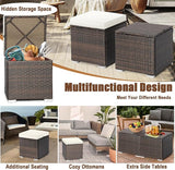 RELAX4LIFE Wicker Outdoor Storage Ottoman, 2-Piece Rattan Footstool w/Removable Cushion - Photo 7