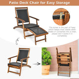 HAPPYGRILL Acacia Wood Chaise Lounge With Retractable Footrest - Rattan Wicker Folding Collapsible Chair for Poolside - Photo 8