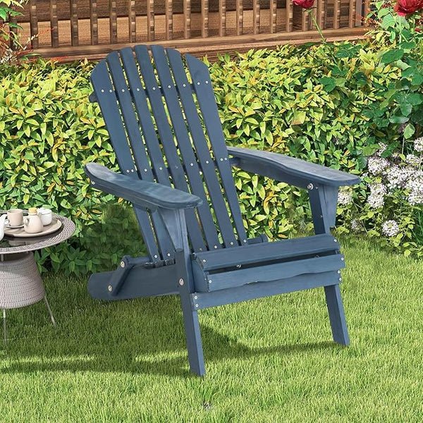 Foldable All-Weather Adirondack Chair, Outdoor Patio Lawn Chair With Wide Armrest, Solid Wood Fire Pit Front Porch Set - Photo 1
