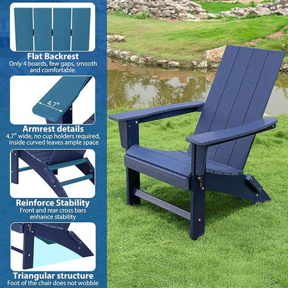 Folding Adirondack Chair Weather Resistant Foldable Fire Pit Chairs HDPE Outdoor Adirondack Chair for Patio Front Porch Pool Garden Deck Fire Pit Outside, Navy Blue