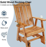 HOMREST Wooden Patio Glider Chair with Cup Holders Heavy Duty 700LBS Outdoor Rocking Chair with Ergonomic Deep - Photo 7