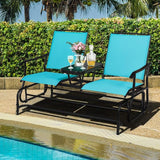Giantex Patio Bench Glider Chair with Metal Frame, Center Tempered Glass Table - Photo 9
