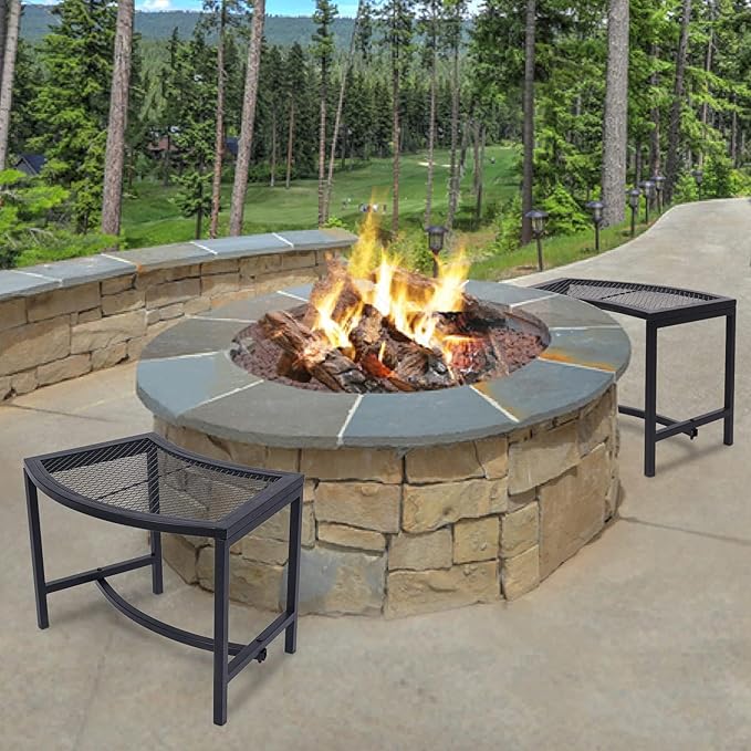 Metal Fire Pit Curved Bench, Backless Powder-Coated Mesh Outdoor Bench, Weatherproof Garden Chair Seating for Firepit Deck Patio Porch Yard, Black, Set of 8