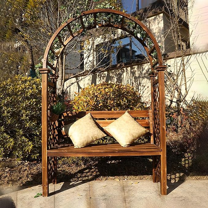 Heavy Duty Garden Arch, Metal Garden Arbor with Bench, Two People Seat Rose Arch for Lawn Backyard Patio Outdoor Climbing Plant(Carbonized Color)
