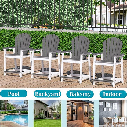 Outdoor Tall Adirondack Chair, HDPE Weather Resistant Outdoor Chair for Garden, Perfect for High Top Table & Chairs on Your Balcony, Capacity 400LBS, Grey