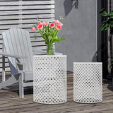 2PCS Outdoor Side Table, Heavy Duty Metal Frame Side Table Decorative Garden Stool Modern End Table Round Coffee Table - Photo 2
