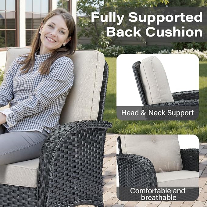 Belord Patio Rocking Chairs Wicker Set - Outdoor Rocking Chairs Set of 2 with Side Table - Photo 5