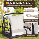 HAPPYGRILL Wicker Porch Swing, 2-Person Outdoor Patio Hanging Chair with Cushions, Metal Frame - Photo 7