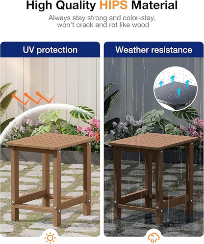YEFU Outdoor Side Table for Patio: 16" HIPS Weather - Resistant Adirondack Tables Set of 2 - Small Square End Tables for Backyard Pool Porch Balcony - Indoor Outdoor Durable Table Teak
