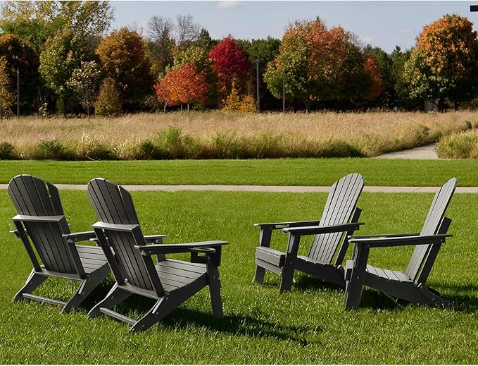 FUNBERRY Folding Adirondack Chair Set of 4, All Weather HDPE Fire Pit Chairs with Cup Holder for Outdoor - Photo 9