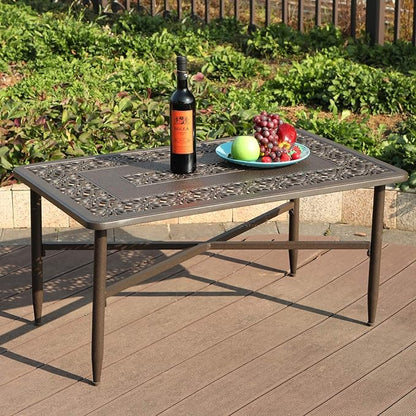 Sophia & William Patio Coffee Table Rectangle, Modern Outdoor Cast Aluminum Coffee Table 38.6" L x 23.0" W x 18.9" H, Brown
