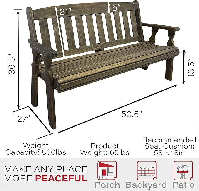 Amish Casual Outdoor Heavy Duty 800 LB Mission Pressure Treated Garden Bench(4 Foot, Dark Walnut Stain)