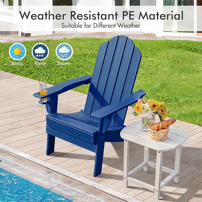 Giantex 2-Pack Adirondack Chair, Outdoor Folding Chairs, HDPE Weather Resistant Patio Chair with Built-in Cup Holder, Lawn Chair for Yard, Balcony, Deck, Outside, Campfire, Plastic Fire Pit Chair