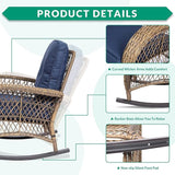 VIVIJASON 3-Piece Outdoor Conversation Bistro Set, Patio Wicker Rocking Chairs Rattan Furniture Sets w/ 2 Rattan Chairs - Photo 3