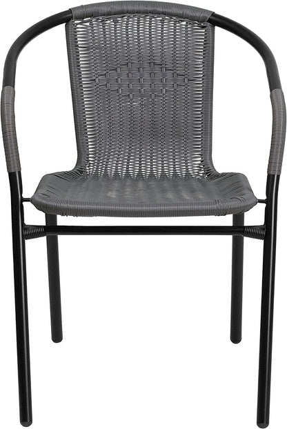 Flash Furniture Lila Modern Rattan Indoor/Outdoor Stackable Dining Chairs, Stacking Rattan Bistro Chairs for Patio or Restaurant, Set of 4, Gray