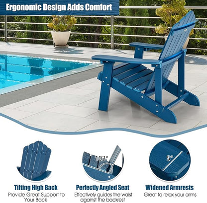Giantex Outdoor Adirondack Chair - Oversized Patio Chairs w/Hidden Cup Holder, Realistic Wood Grain, 380 LBS Weight Capacity, Weather Resistant Firepit Chairs for Backyard, Garden (1, Navy)