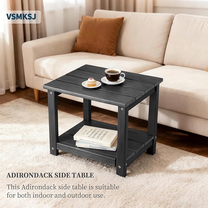 Outdoor Side Table,Double Layer Small Side Tables,All Weather Adirondack Side Table, Waterproof Outdoor End Tables for Patio,Pool,Porch (Gray)