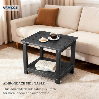 Outdoor Side Table,Double Layer Small Side Tables,All Weather Adirondack Side Table, Waterproof Outdoor End Tables for Patio,Pool,Porch (Gray)