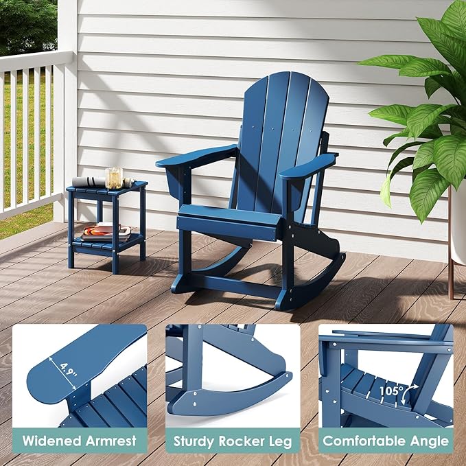IVY&LANE Adirondack Rocking Chairs Set of 4 | Porch-Rocker | HDPE Plastic | Weatherproof | Blue | for Outdoor Patio Deck Backyard