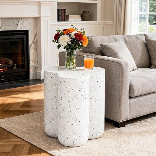 18” Side Table, Modern Outdoor Accent Table with Painted Faux Terrazzo-Look, Durable Lightweight Coffee Table Art Decor - Photo 1