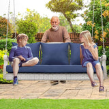 Heavy Duty 900 LBS Porch Swing Chair 3-Person Outdoor Rattan Patio Swing Lounge w/Cup-Holder & Steel Chains Wicker - Photo 7