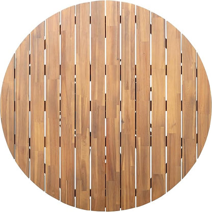 GDFStudio 47.25" Outdoor Round Dining Table,Weather-Resistant Acacia Wood Patio Center Table for Backyard, Lawn, Garden, Balcony, Courtyard, Easy Assembly Rustic Slatted Base Tables, 29.75 Light Teak