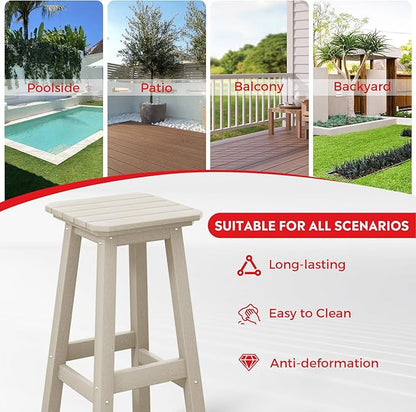 Costaelm 29" Height Outdoor Bar Stools, All-Weather Bar Stools, Adirondack Poly Patio Square Bar Stool for Patio, Deck, Kitchen Counter and Garden, Sand