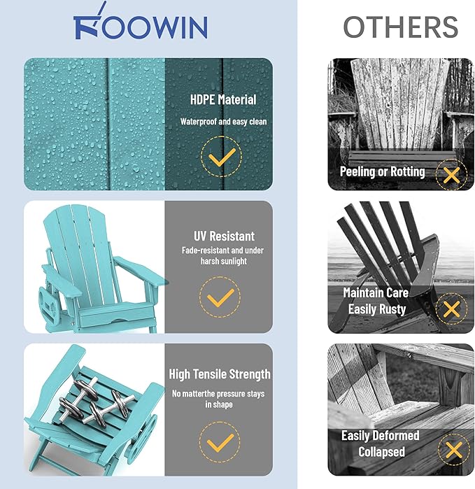 FOOWIN Adirondack Chair with Retractable Ottoman,HDPE Folding Adjustable Adirondack Chair w/4 in 1 Cup Holder Trays,All-Weather Resistant Fire Pit Chair for Outdoor Patio Lawn Set of 6