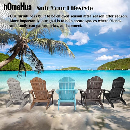 hOmeHua Folding Adirondack Chairs Set of 2, HIPS Foldable Adirondack Chairs Weather Resistant,Plastic Outdoor Chair for Patio, Backyard Deck, Fire Pit Lawn Porch (Wood Color)