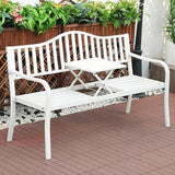 Weatherproof Outdoor Bench, Patio Metal Garden Bench with Built in Table for Yard Lawn Decor Deck(White) - Photo 1