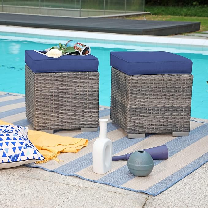 Patiorama 2 Pieces Assembled Outdoor Patio Ottoman - Photo 2