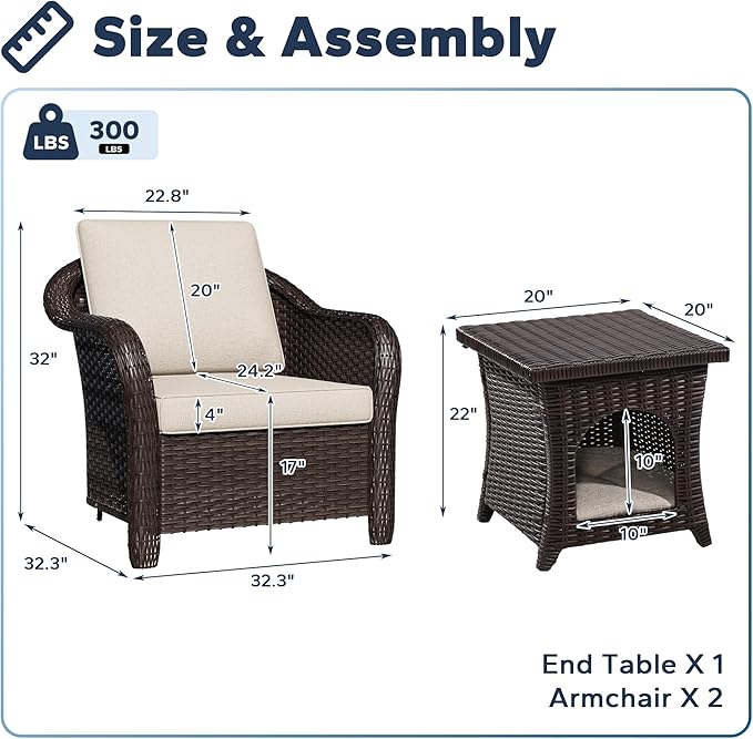 Patio PE Rattan Chairs Set of 2 with Cat Nest End Table - Photo 2
