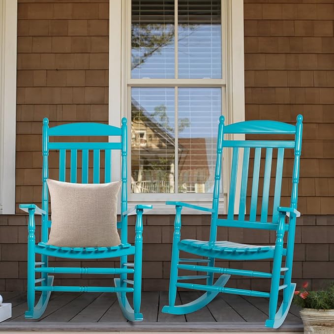 Set of 2 Outdoor Rocking Chairs, Outdoor Indoor Oversized Patio Rocker Chair Comfortable High Back Rocker for Garden, Lawn, Balcony, Backyard and Patio Porch Rocker, Load Bearing 330 lbs Blue