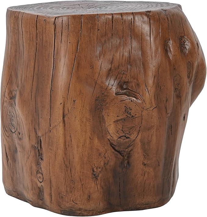 Christopher Knight Home Pawn 17" H MGO Outdoor Side Table with Tree-Stump Design, Patio Decorative Wood-Like Texture End Table, Round Top Lightweight Concrete Garden Stool, No Assembly, Dark Brown