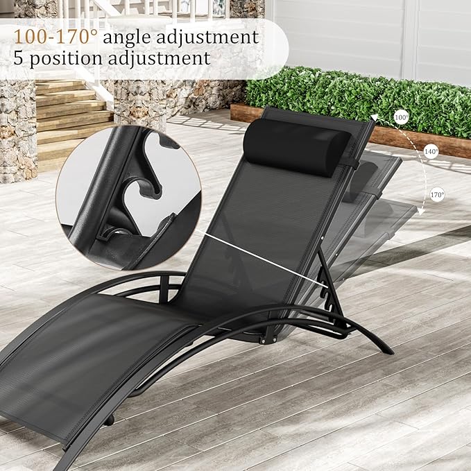 AthLike 3 pcs Poolchairs Patio Chaise Lounge Set with Headrest - Photo 5