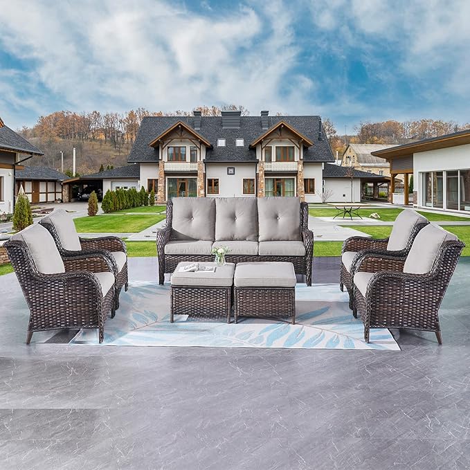 Rilyson Wicker Patio Furniture Set - 7 Piece Rattan Outdoor Sectional Conversation Sets with 1 Sofa - Photo 1