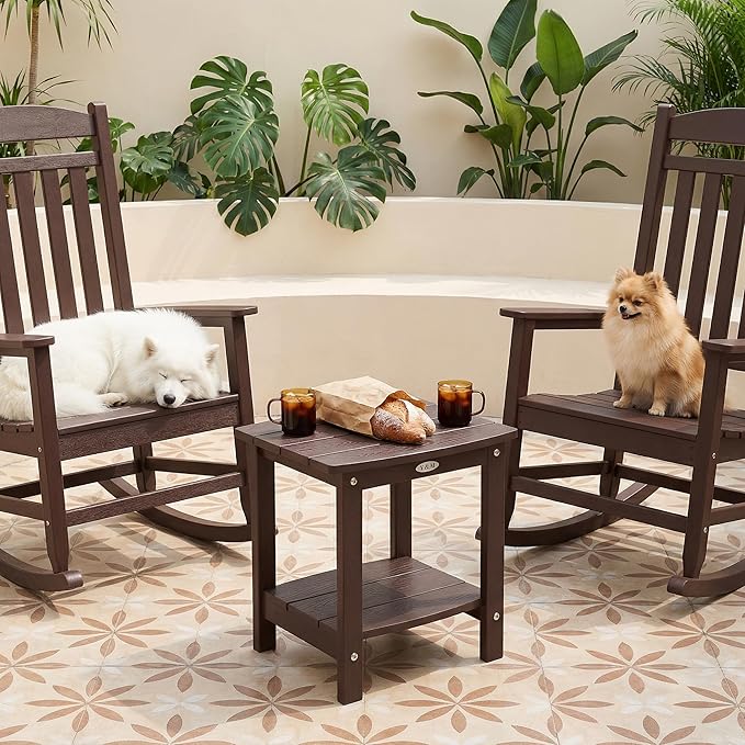 Y&M Outdoor Side Table, HIPS Adirondack Small Double Layer Table, Waterproof Square Outside Table - Photo 6