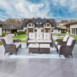 Rilyson Wicker Patio Furniture Set - 6 Piece Rattan Outdoor Sectional Conversation Sets with 1 Sofa, 1 Loveseat - Photo 1