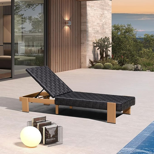 PURPLE LEAF Patio Lounge Chair Modern Outdoor Wicker Chaise Lounge 1 Piece with Adjustable Backrest Aluminum Rattan Chaise Lounge Chairs for Pool Garden Backyard Beach, Black