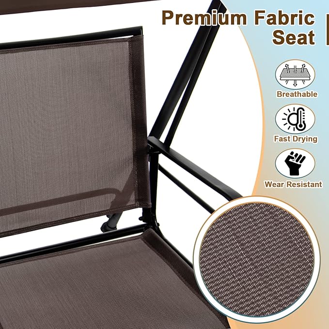 Tangkula 2 Person Porch Swing, Patio Swing with Adjustable Canopy, Comfortable Fabric Seat & Heavy-Duty Steel Frame - Photo 5