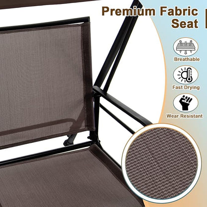 Tangkula 2 Person Porch Swing, Patio Swing with Adjustable Canopy, Comfortable Fabric Seat & Heavy-Duty Steel Frame, Outdoor Canopy Swing for Patio, Garden, Poolside (Dark Brown)